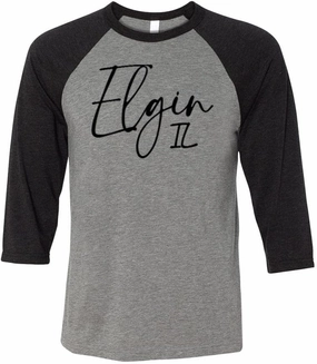 TeesAndTankYou Script Elgin Illinois Three-Quarter Raglan Sleeve Baseball Shirt Unisex