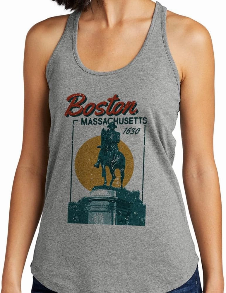 TeesAndTankYou Vacation Boston Massachusetts Tank Top Fitted Racerback Women's