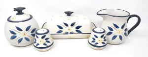 Temp-tations Covered Butter Dish, Sugar Bowl, Creamer/Gravy Pitcher, Salt & Pepper, Table Accessory Set (Old World Blue), Various