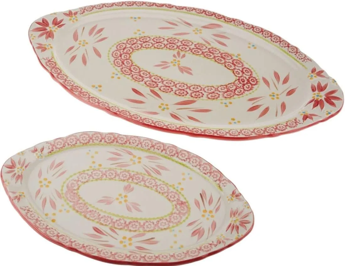 Temp-tations Set of 2 Platters: 18" x 11" and 12" x 7", Stoneware (Old World Pink)
