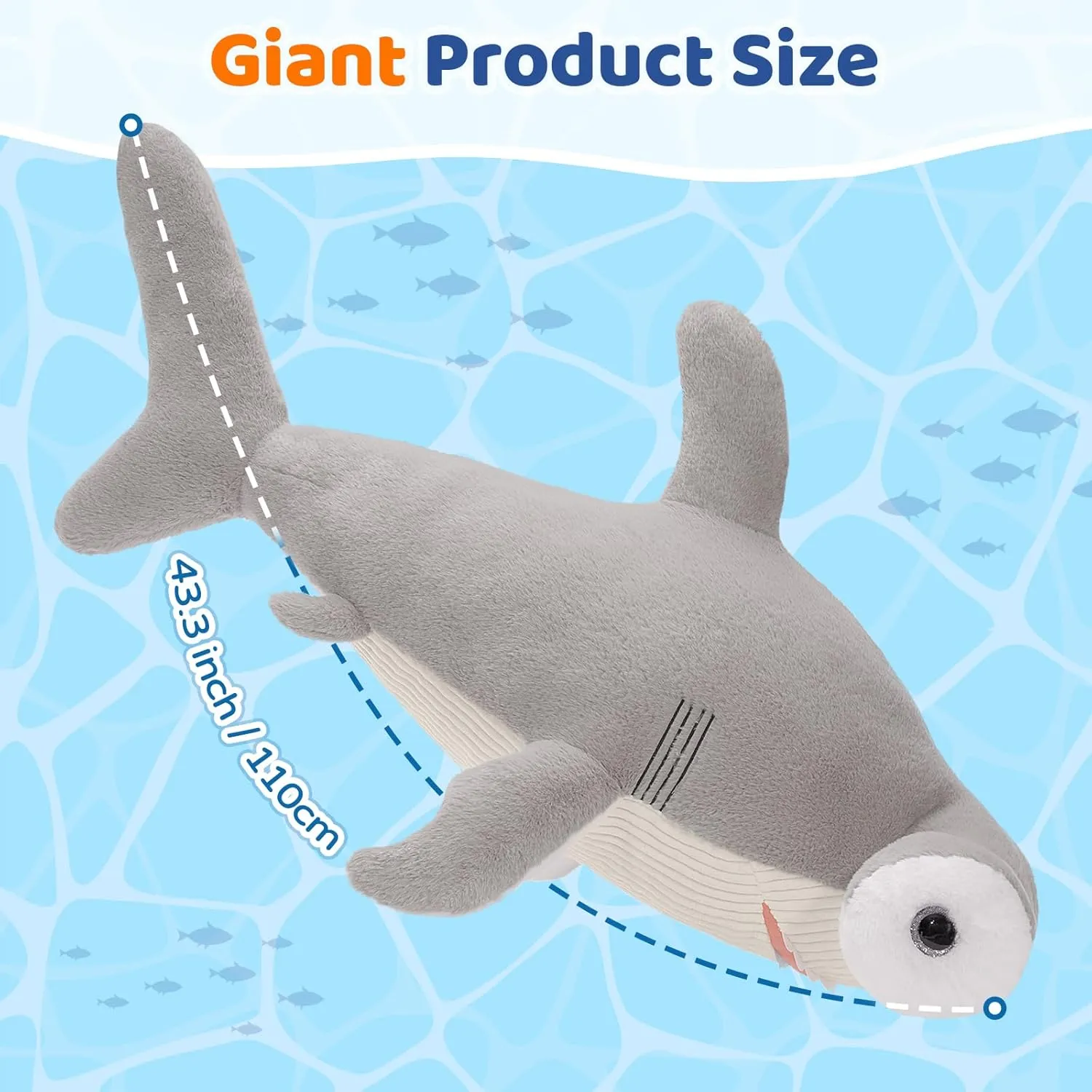 Tezituor 43.3 inch Giant Hammerhead Shark Stuffed Animal, 4ft Large Stuffed Hammerhead Shark Plush Ocean Toys, Gray Shark Plush Pillow for Girls Boys
