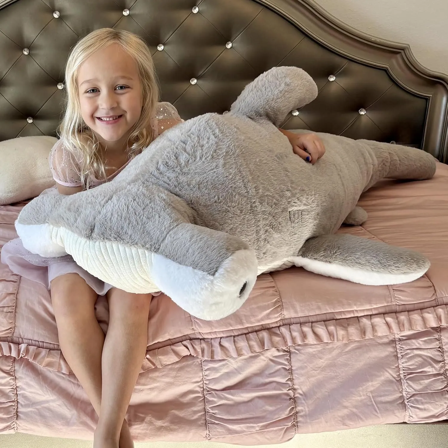 Tezituor 43.3 inch Giant Hammerhead Shark Stuffed Animal, 4ft Large Stuffed Hammerhead Shark Plush Ocean Toys, Gray Shark Plush Pillow for Girls Boys