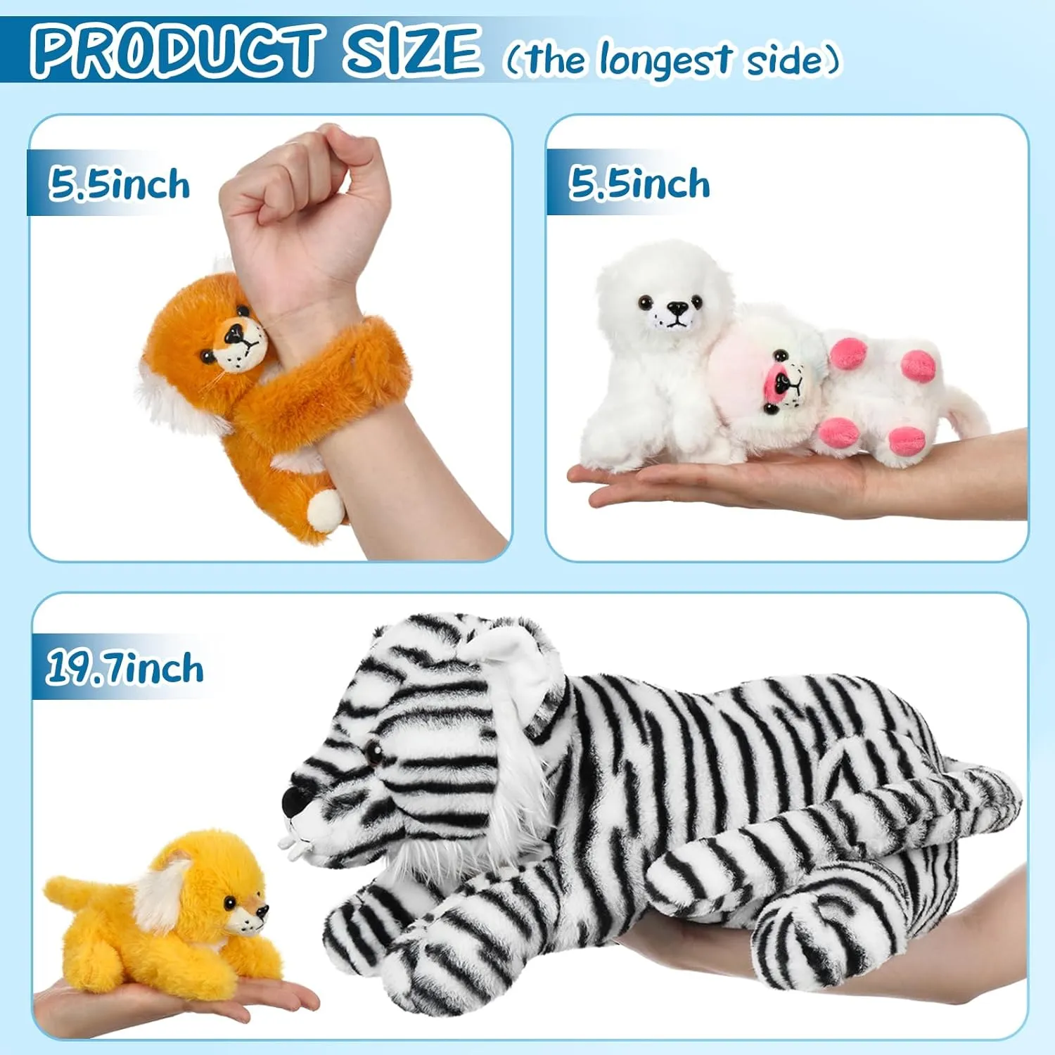Tezituor 5 Pcs White Tiger Stuffed Animals Set, 20 Inch Large Mommy Stuffed Tiger Plush with 4 Babies Toy, Realistic White Tiger Toy Plush Pillow Gift for Kids
