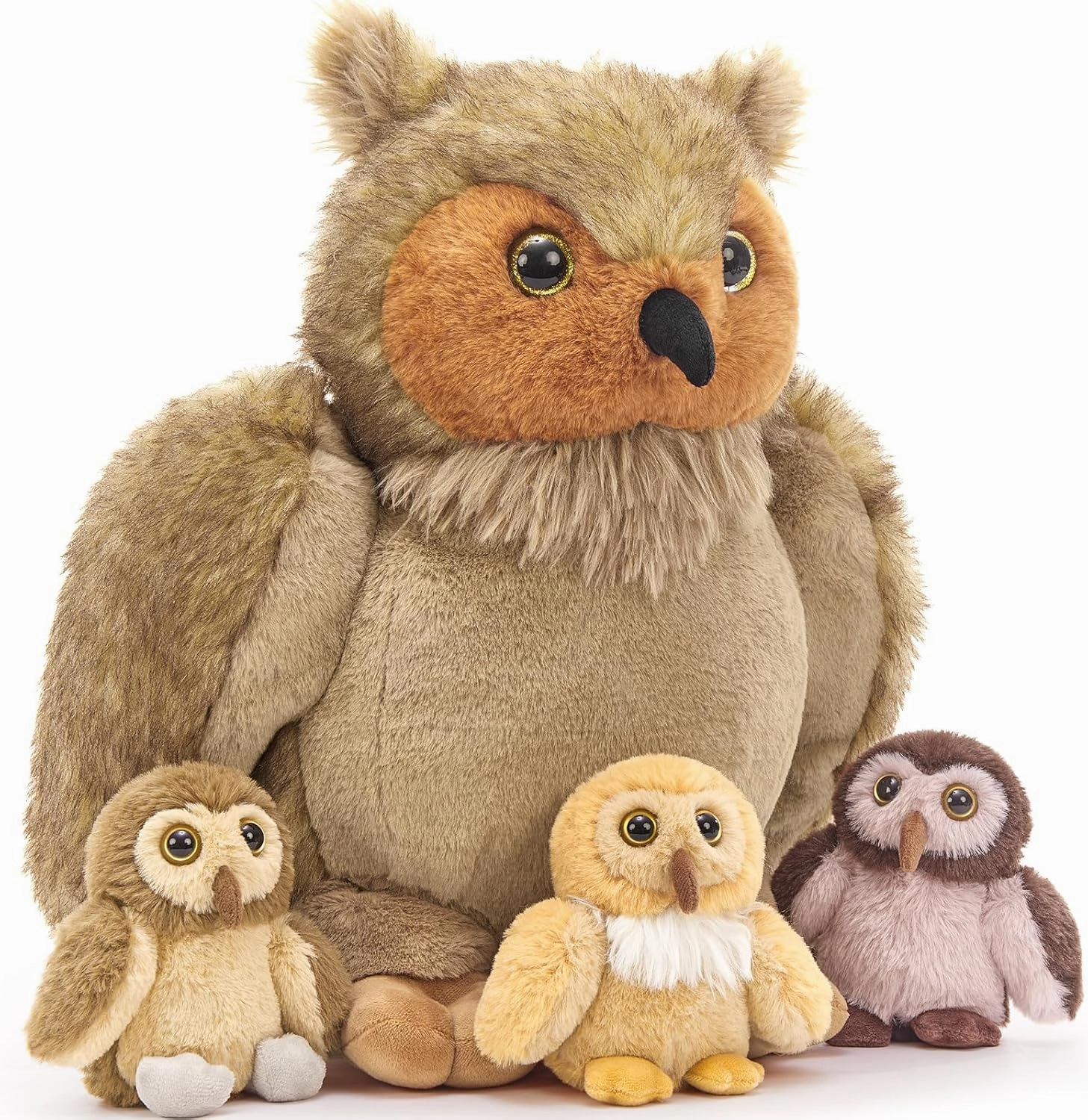 Tezituor 4-in-1 Owl Stuffed Animals Set, 20 Inch Large Mommy Stuffed Owl Plush with 3 Babies Toy, Soft Owl Plush Pillow for Girls Boys