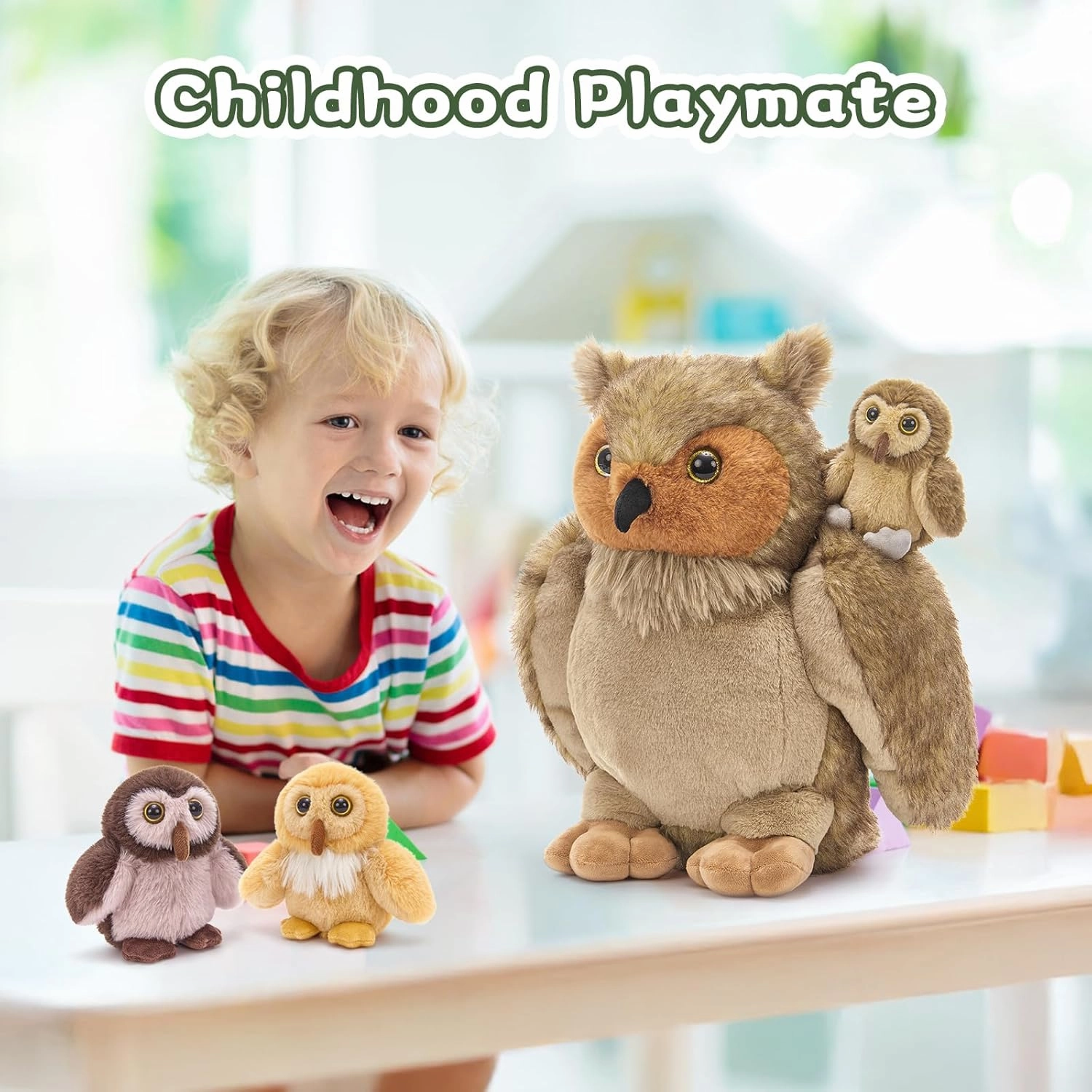 Tezituor 4-in-1 Owl Stuffed Animals Set, 20 Inch Large Mommy Stuffed Owl Plush with 3 Babies Toy, Soft Owl Plush Pillow for Girls Boys