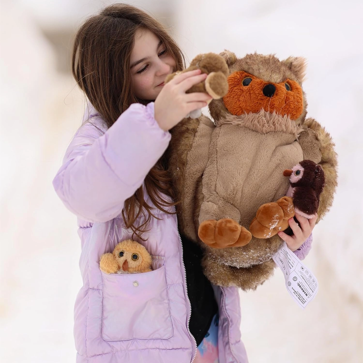 Tezituor 4-in-1 Owl Stuffed Animals Set, 20 Inch Large Mommy Stuffed Owl Plush with 3 Babies Toy, Soft Owl Plush Pillow for Girls Boys