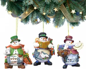 The Ashton-Drake Galleries Memories of Christmas Snowman Ornament Collection Issue #7 Set of 3 Christmas Decoration by Thommas Kinkade 4-inches