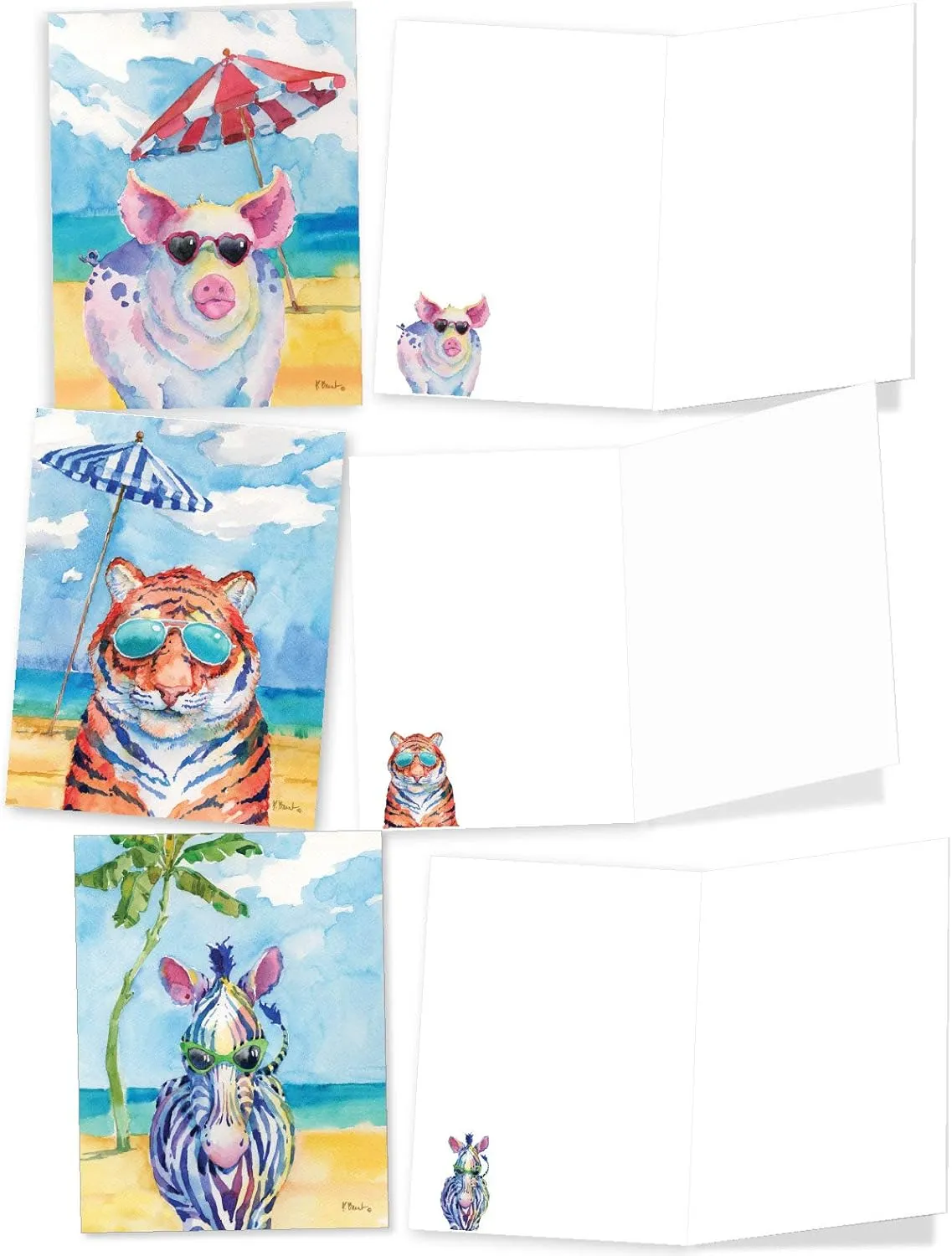 The Best Card Company - 20 Assorted Bulk Wildlife Whimsical Greeting Cards Boxed Set (4 x 5.12 Inch) Wildlife Variety Notecards for Kid (10 Designs, 2 Each) - Animal's Day Off AM6670OCB-B2x10