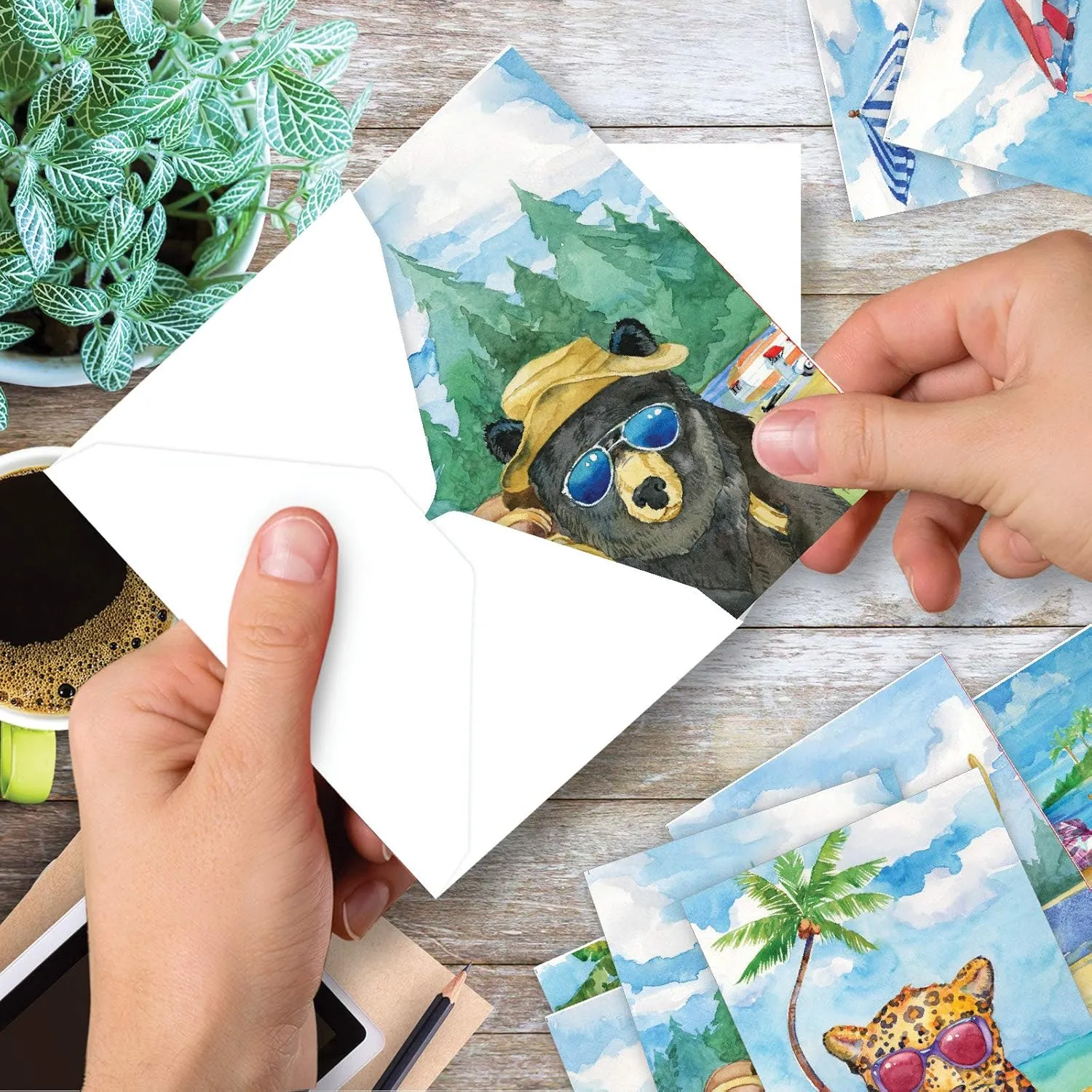 The Best Card Company - 20 Assorted Bulk Wildlife Whimsical Greeting Cards Boxed Set (4 x 5.12 Inch) Wildlife Variety Notecards for Kid (10 Designs, 2 Each) - Animal's Day Off AM6670OCB-B2x10