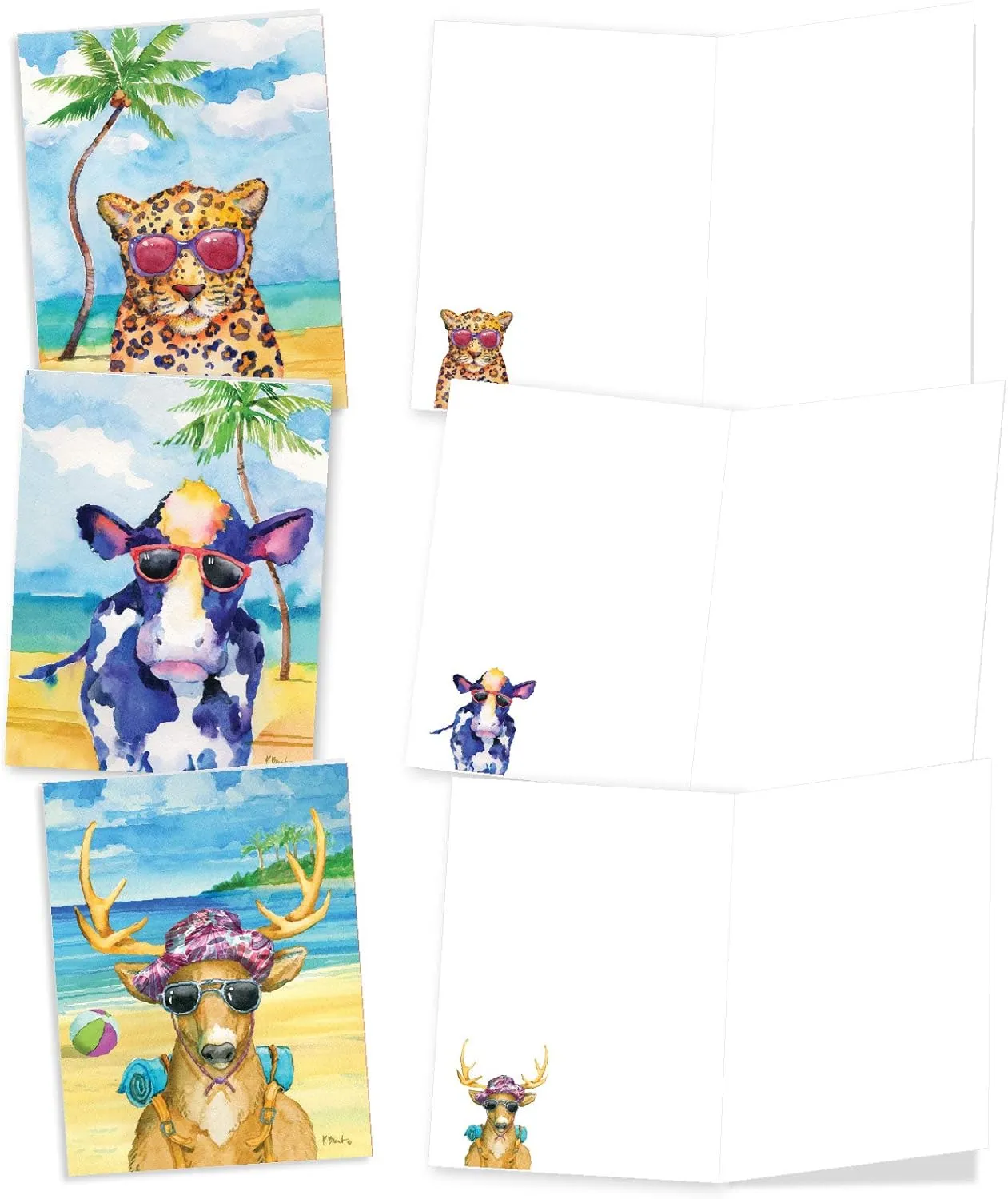 The Best Card Company - 20 Assorted Bulk Wildlife Whimsical Greeting Cards Boxed Set (4 x 5.12 Inch) Wildlife Variety Notecards for Kid (10 Designs, 2 Each) - Animal's Day Off AM6670OCB-B2x10