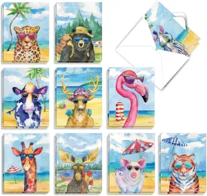 The Best Card Company - 20 Assorted Bulk Wildlife Whimsical Greeting Cards Boxed Set (4 x 5.12 Inch) Wildlife Variety Notecards for Kid (10 Designs, 2 Each) - Animal's Day Off AM6670OCB-B2x10