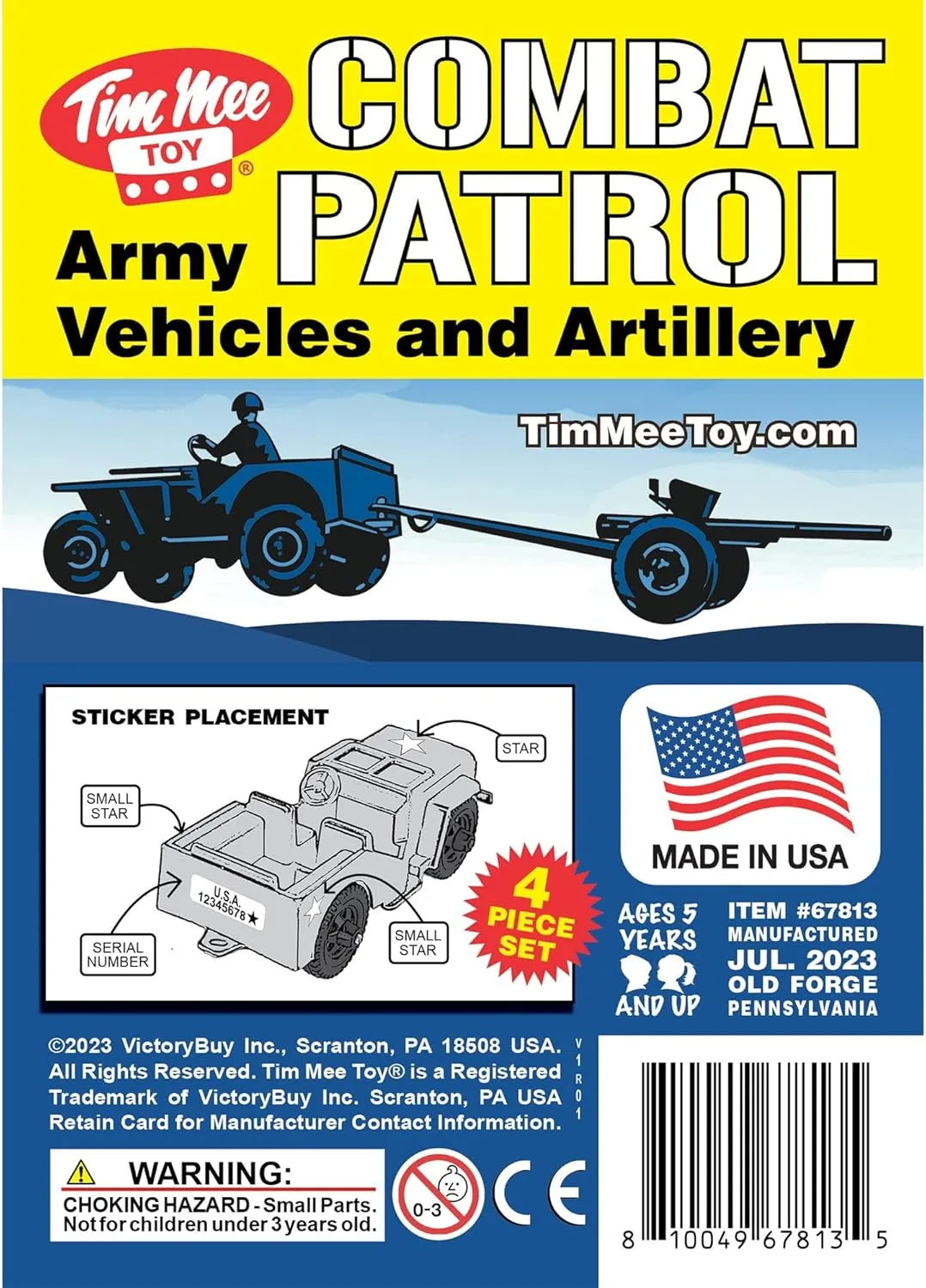TimMee Combat Patrol Willys & Artillery - Blue 4pc Playset USA Made