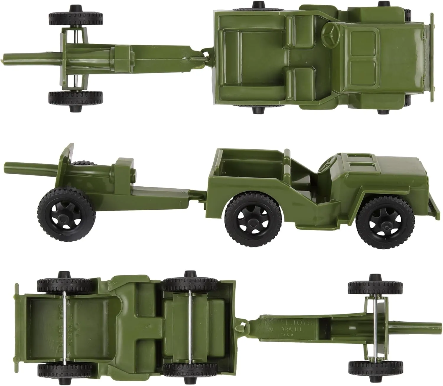 TimMee Combat Patrol Willys & Artillery - OD Green 4pc Playset USA Made