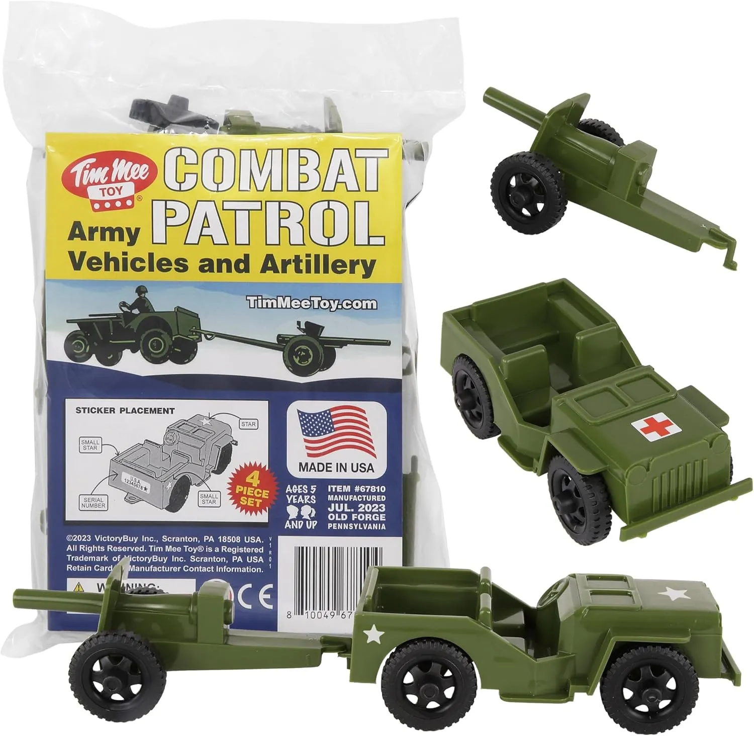 TimMee Combat Patrol Willys & Artillery - OD Green 4pc Playset USA Made