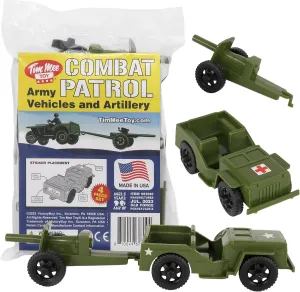 TimMee Combat Patrol Willys & Artillery - OD Green 4pc Playset USA Made
