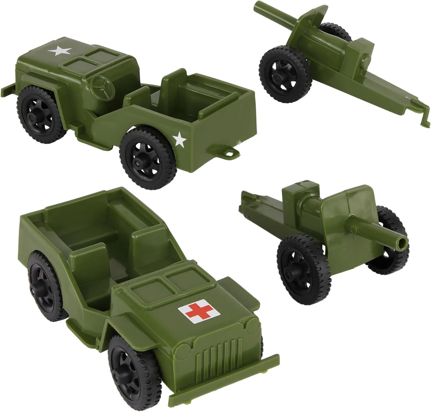TimMee Combat Patrol Willys & Artillery - OD Green 4pc Playset USA Made