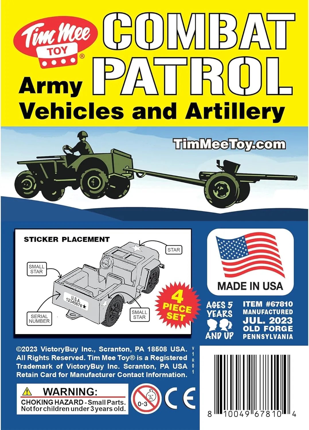 TimMee Combat Patrol Willys & Artillery - OD Green 4pc Playset USA Made