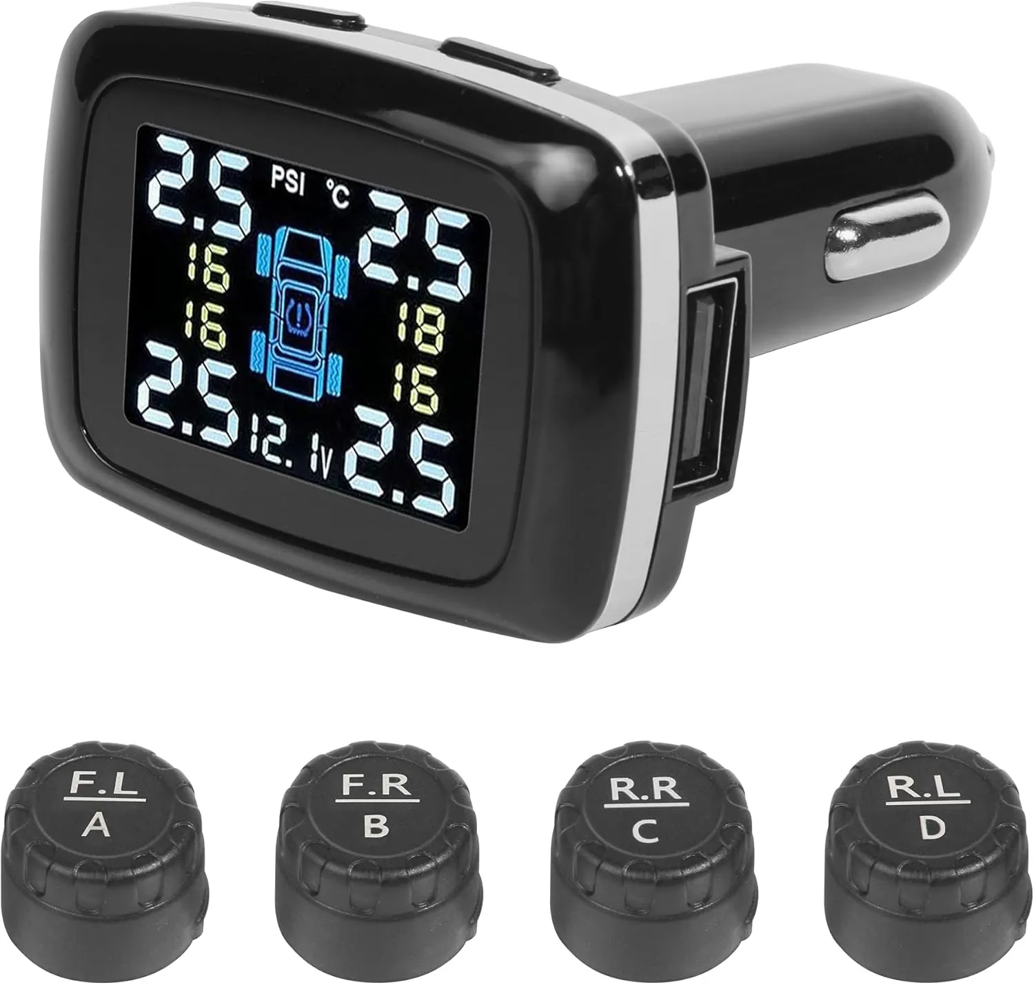 Tire Pressure Monitoring System,Tire Pressure Monitor,Car Accessories Car TPMS Tire Pressure System,Real Time Monitoring with 4 External Sensors,Fits 4-tire Vehicles Car Truck SVU RV Pickup
