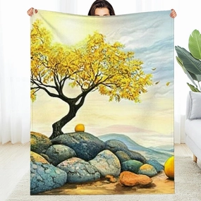 Tree Rocks Sun Durable Soft and Warm Flannel Blanket - Multi-Purpose Gift Blanket for Sofa, Travel, Camping, Bed, Chair 50 * 60in