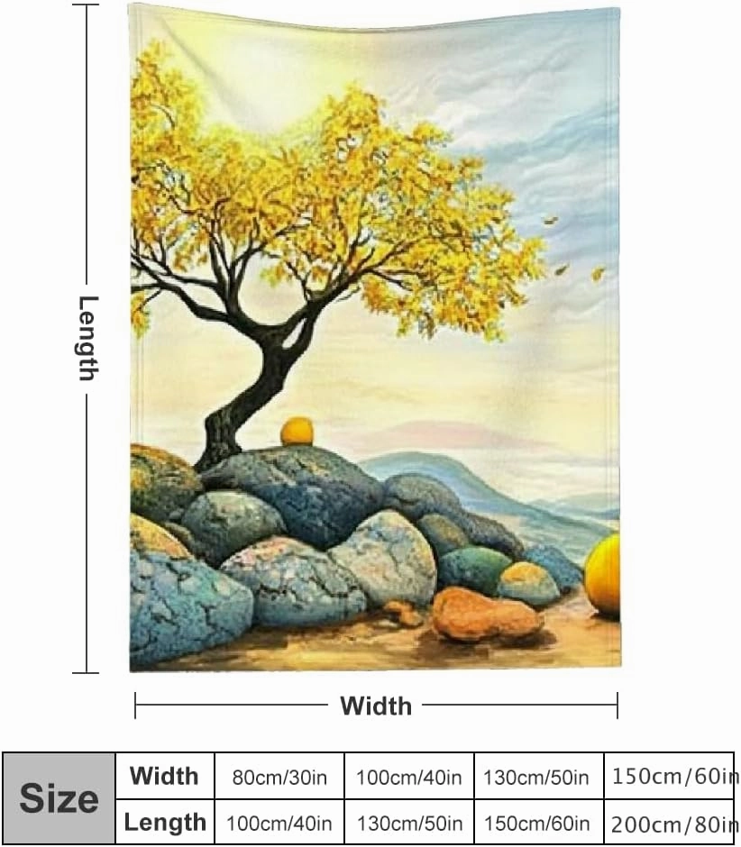 Tree Rocks Sun Durable Soft and Warm Flannel Blanket - Multi-Purpose Gift Blanket for Sofa, Travel, Camping, Bed, Chair 50 * 60in