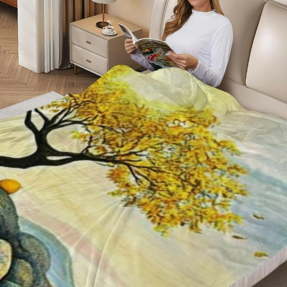 Tree Rocks Sun Durable Soft and Warm Flannel Blanket - Multi-Purpose Gift Blanket for Sofa, Travel, Camping, Bed, Chair 50 * 60in