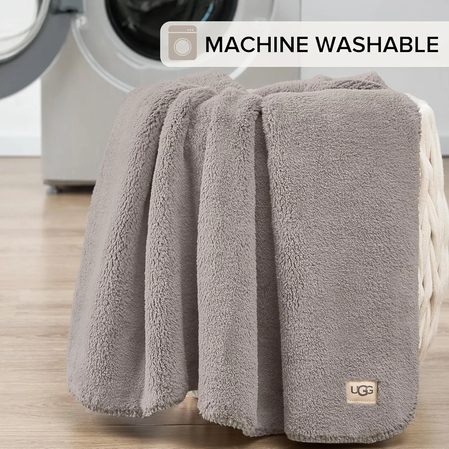 UGG Whitecap Plush Throw Blanket Fleece Lightweight Soft Cozy Throw for Couch Luxury Home Decor for Living Room Machine Washable Hypoallergenic Flannel Blankets, 50-inch x 70-inch, Light Grey Seal