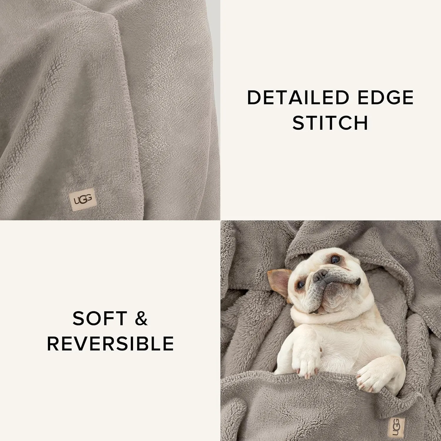 UGG Whitecap Plush Throw Blanket Fleece Lightweight Soft Cozy Throw for Couch Luxury Home Decor for Living Room Machine Washable Hypoallergenic Flannel Blankets, 50-inch x 70-inch, Light Grey Seal