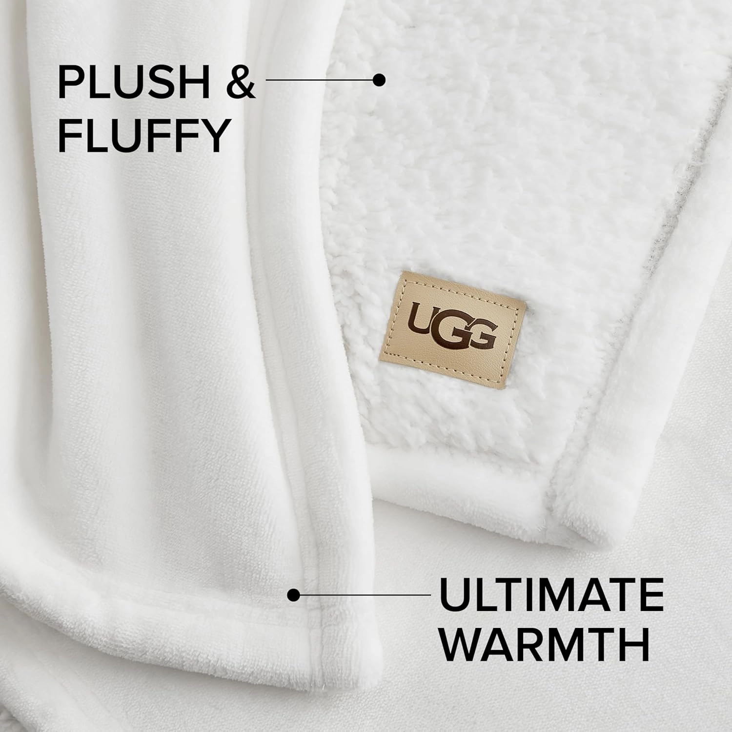 UGG Ariana Twin/Twin XL Blanket Fleece Fluffy Reversible Soft Fuzzy Bedding Cozy Big Plush Warm Oversized Blanket Machine Washable Bedroom Decor for Dorm or Bed, 66-inch x 90-inch, White Snow