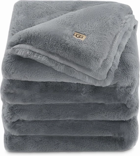 UGG Euphoria Plush Faux Fur Throw Blanket Medium Weight Reversible Luxury Soft Throw for Couch Bed or Chair Hypoallergenic Machine Washable Home Decor Blanket, 50-inch x 70-inch, Chambray Blue Grey