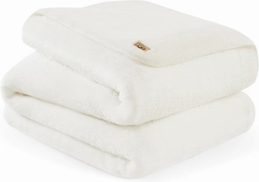 UGG Whitecap Plush Throw Blanket Fleece Lightweight Soft Cozy Throw for Couch Luxury Home Decor for Living Room Machine Washable Hypoallergenic Flannel Blankets, 50-inch x 70-inch, White Snow