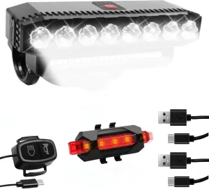 Ultra Bright Bicycle Lights Suitable for Night Riding, USB Rechargeable Bicycle Front and Rear Light Set, 7 Lighting Modes, Free taillights, Bicycle Horn