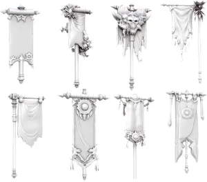 Unpainted DND Banners Miniature Scenery, Tabletop Gaming Collectible, Fantasy World, Ideal Gift for Dungeon Masters and Collectors