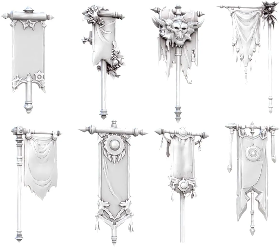 Unpainted DND Banners Miniature Scenery, Tabletop Gaming Collectible, Fantasy World, Ideal Gift for Dungeon Masters and Collectors