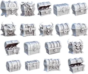 Unpainted DND Chests Miniature Scenery, Tabletop Gaming Collectible, Fantasy World, Ideal Gift for Dungeon Masters and Collectors