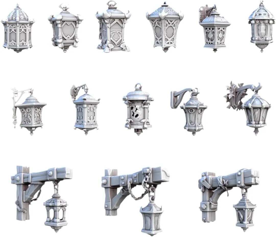 Unpainted DND Lanterns Miniature Scenery, Tabletop Gaming Collectible, Fantasy World, Ideal Gift for Dungeon Masters and Collectors