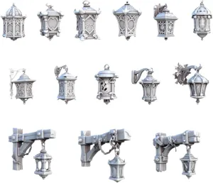 Unpainted DND Lanterns Miniature Scenery, Tabletop Gaming Collectible, Fantasy World, Ideal Gift for Dungeon Masters and Collectors