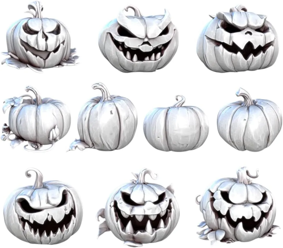 Unpainted DND Pumpkins Miniature Scenery, Tabletop Gaming Collectible, Fantasy World, Ideal Gift for Dungeon Masters and Collectors