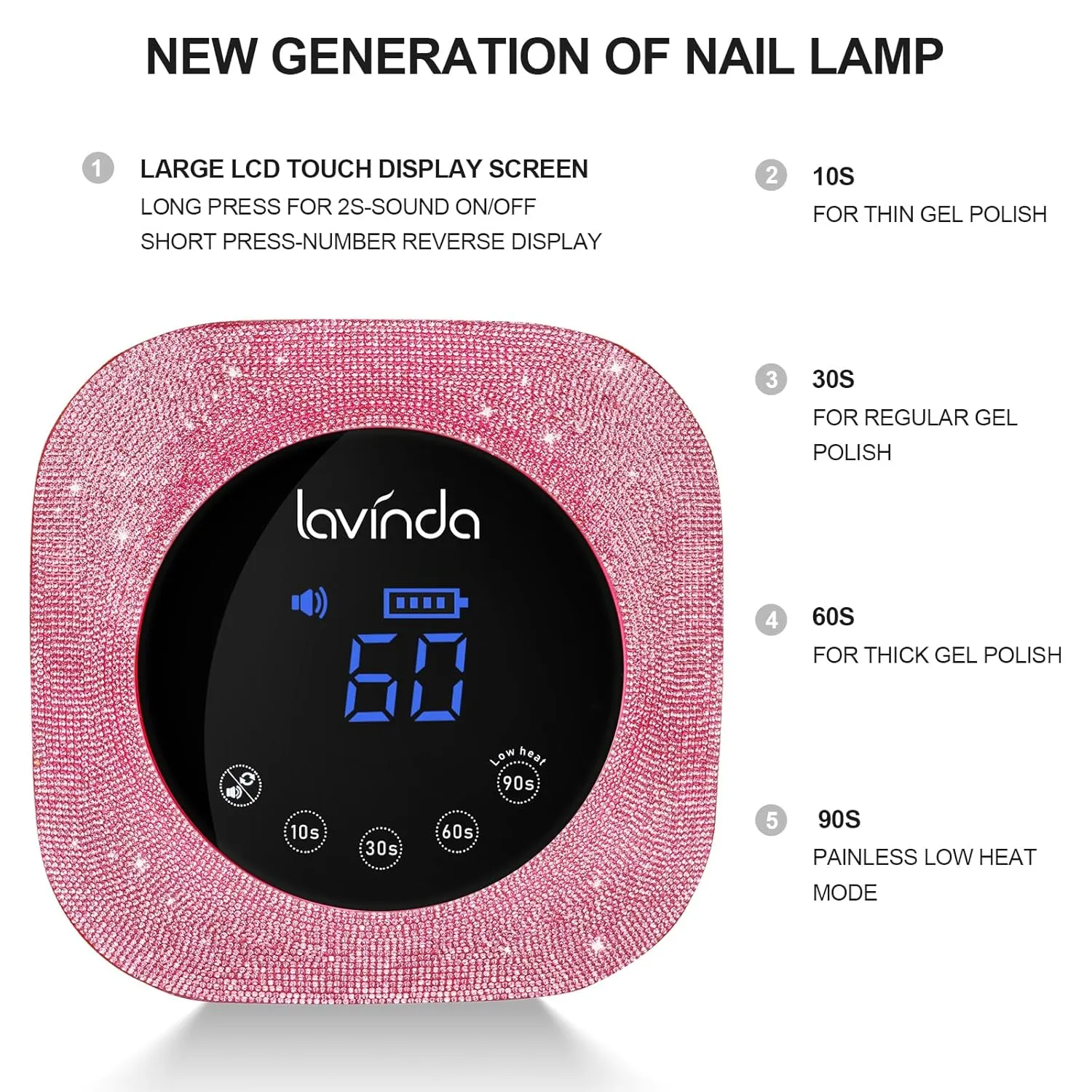 UV Nail Lamp 54W, Cordless Gel UV Led Nail Lamp for Gel Nail Polish, Rechargeable UV Nail Light Nail Dryer with 4 Timer and LCD Display, Professional Fast Curing Lamp Nail Art Tools with Rhinestone