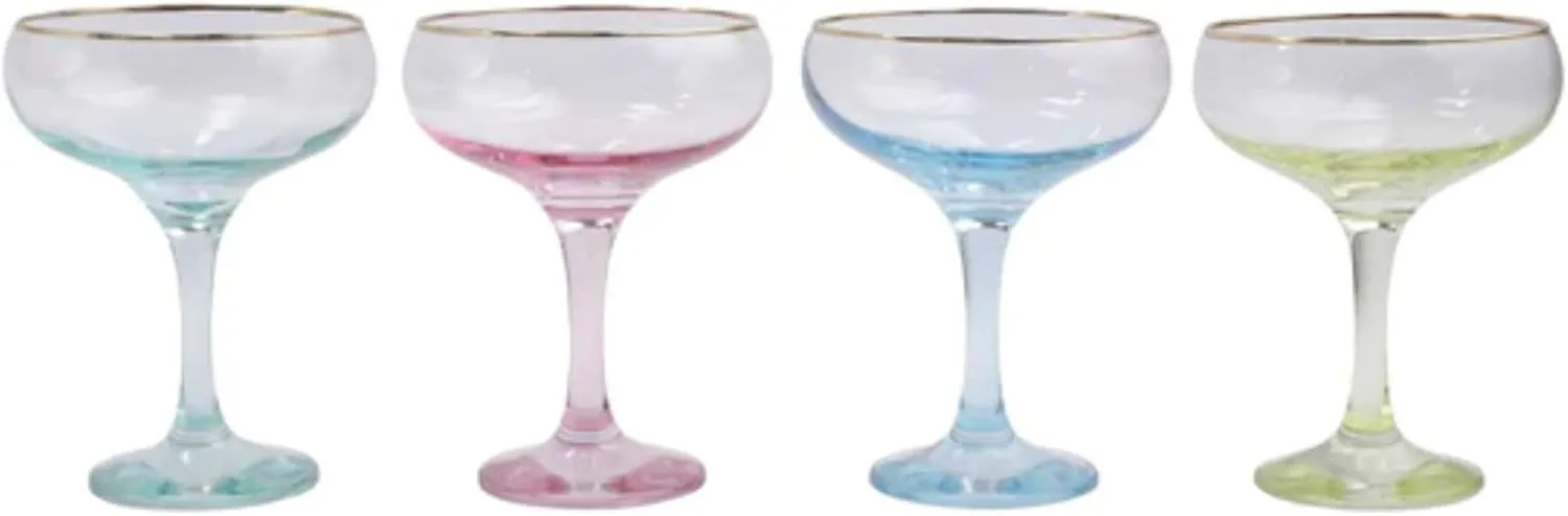 Vietri viva Rainbow Coupe Champagne Glass - 5.25", 6oz, Set of 4 - Italian Stem Glassware, Elegant Toasting Glass