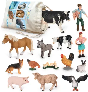 Volnau Farm Animal Toys Figurines 14PCS Barn Figures for Toddlers Kids Preschool Educational Cow Sheep Cock Hen Dog Pig Sets Christmas Decoration Gift
