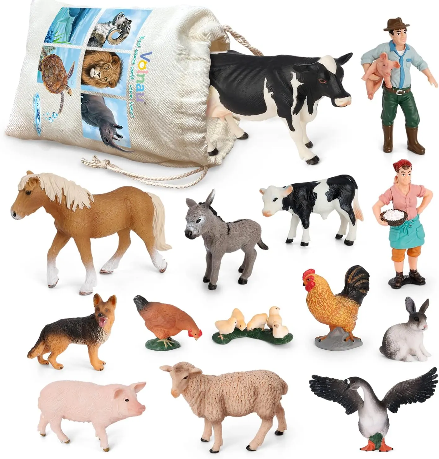 Volnau Farm Animal Toys Figurines 14PCS Barn Figures for Toddlers Kids Preschool Educational Cow Sheep Cock Hen Dog Pig Sets Christmas Decoration Gift