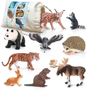 Volnau Safari Animal Figurines Toys 9PCS Eurasia Figures for Toddlers Kids Christmas Decoration Gift Preschool Educational Tiger Panda Jungle Forest Zoo Pack