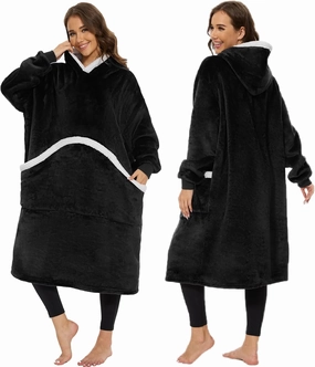 Wearable Blanket Hoodie, Oversized Sherpa Fleece Hooded Blanket Giant Pocket for Adults One Size 2024