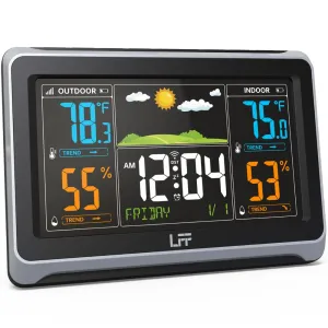 Weather Stations Wireless Indoor Outdoor, LFF Weather Station Indoor Outdoor Thermometer Wireless, Color Display Digital Weather Thermometer with Atomic Clock, Weather Forecast Station with Backlight