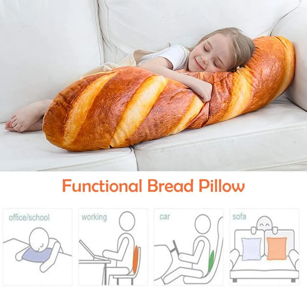 Wepop 40 in 3D Simulation Bread Shape Pillow Soft Lumbar Baguette Back Cushion Funny Food Plush Stuffed Toy