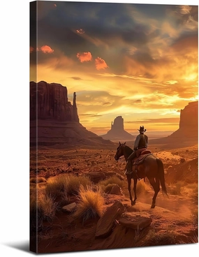 Western Desert Wall Art Sunset Mountain Cliff Landscape Picture Wall Decor for Office Living Room Ride Cowboy Wall Decor Nature Poster Canvas Prints Painting Vintage Artwork Home Decorations 16x24”
