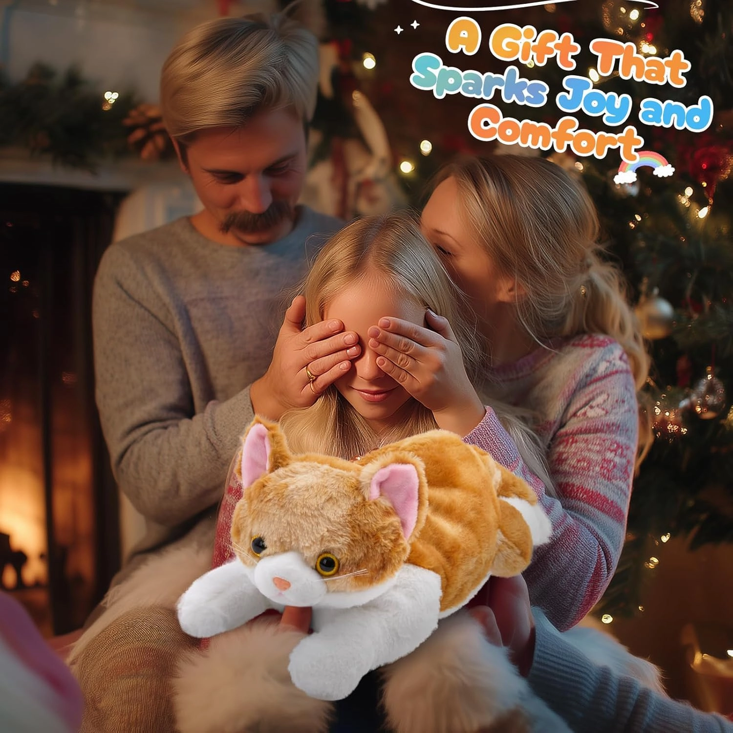 WEWILL 15'' Cat with Kittens Stuffed Animals, Mommy Plush Toy with 4 Baby Kittens, Cute Surprise for Imaginative Play, Cozy Magical Pillow Plushie for Girls, for Kids and Cat Lovers
