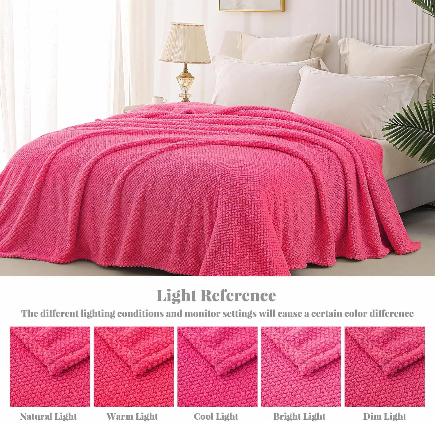 Whale Flotilla Queen Size Fuzzy Fleece Blanket for Bed, 90x90 Inch Fluffy Warm Soft Jacquard Blankets for All Season, Lightweight and Cozy, Hot Pink