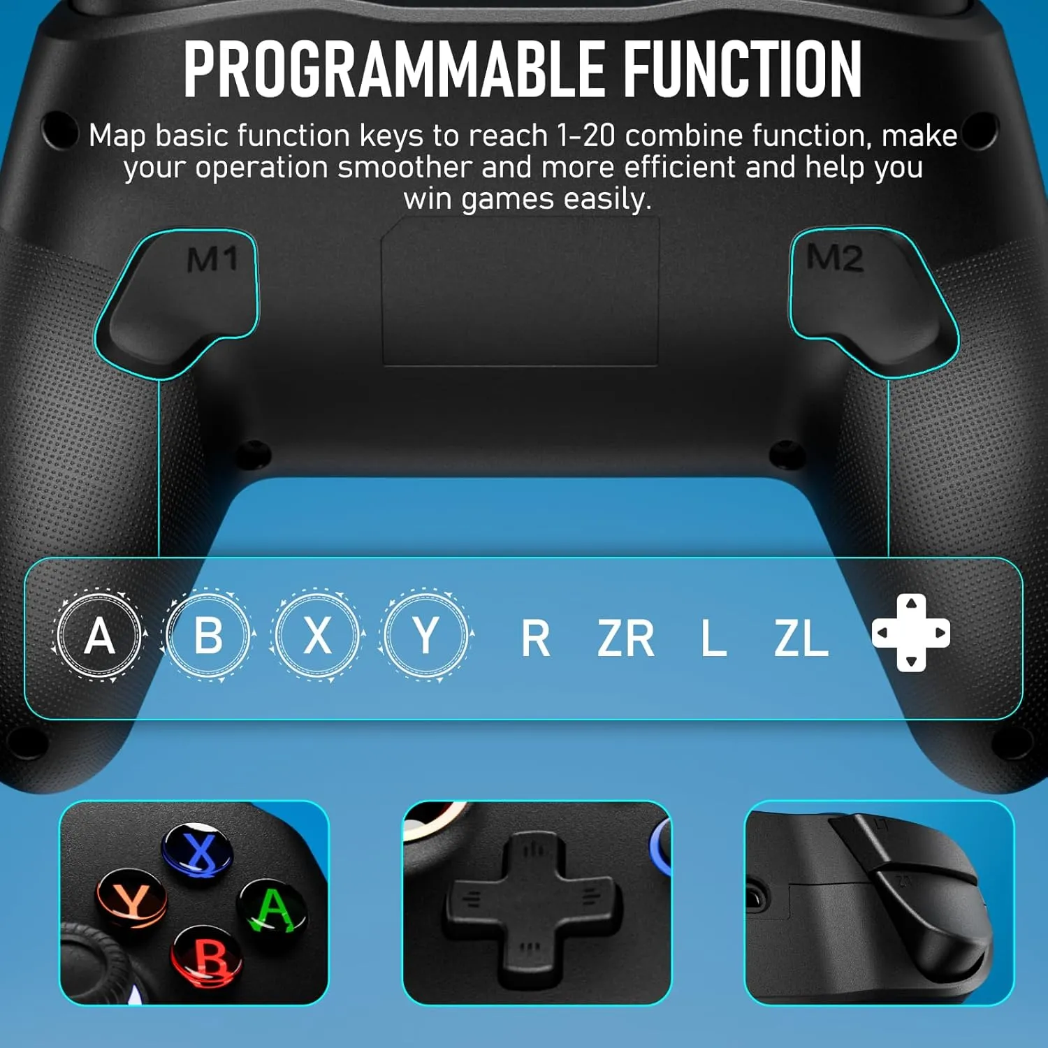 Wireless Switch Controller for Switch/Lite/OLED Controller, Switch Controller with a Mouse Touch Feeling on Back Buttons, Extra Switch Pro Controller with Wake-up,Programmable, Turbo Function