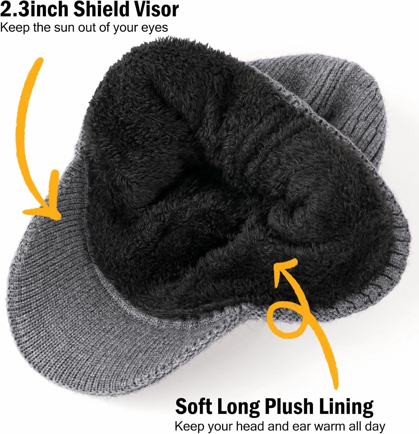 Wmcaps Winter Beanie with Brim and Ear Flaps, Outdoor Warm Fleece Lined Knit Hat Stocking Caps for Men Women